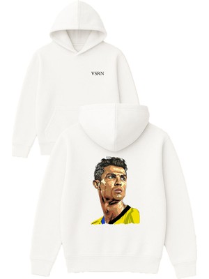 Vsrn Cristiano Tasarım Baskılı Oversize Beyaz Kapüşonlu Sweatshirt