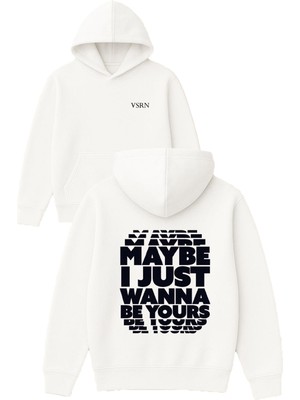 Vsrn Maybe Tasarım Baskılı Oversize Beyaz Kapüşonlu Sweatshirt