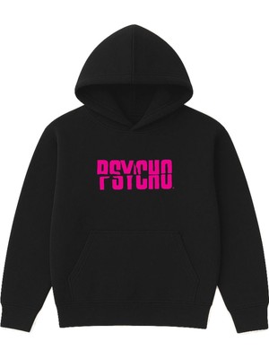 Vsrn Psych Tasarım Baskılı Oversize Siyah Kapüşonlu Sweatshirt