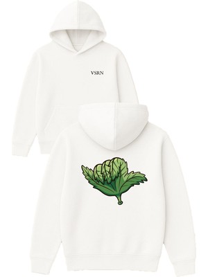 Vsrn Havalı Işaret Tasarım Baskılı Oversize Beyaz Kapüşonlu Sweatshirt