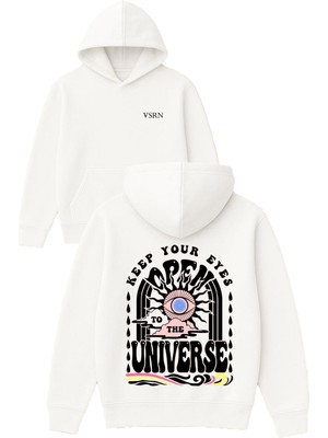 Vsrn Keep Your Tasarım Baskılı Oversize Beyaz Kapüşonlu Sweatshirt