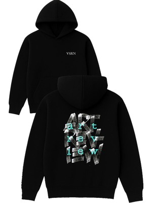 Vsrn Art Rev Tasarım Baskılı Oversize Siyah Kapüşonlu Sweatshirt