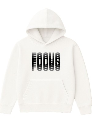 Vsrn Focus Focus Tasarım Baskılı Oversize Beyaz Kapüşonlu Sweatshirt
