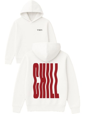 Vsrn Chıll Tasarım Baskılı Oversize Beyaz Kapüşonlu Sweatshirt