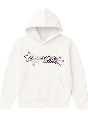 Vsrn Love Sticks Tasarım Baskılı Oversize Beyaz Kapüşonlu Sweatshirt