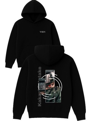 Vsrn Take Anime Tasarım Baskılı Oversize Siyah Kapüşonlu Sweatshirt