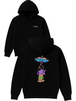 Vsrn Grafiti Kutusu Tasarım Baskılı Oversize Siyah Kapüşonlu Sweatshirt