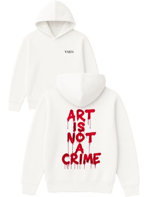 Vsrn Art Is Not Tasarım Baskılı Oversize Beyaz Kapüşonlu Sweatshirt
