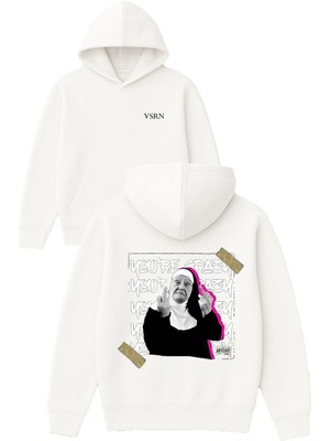 Vsrn You Re Crazy Tasarım Baskılı Oversize Beyaz Kapüşonlu Sweatshirt