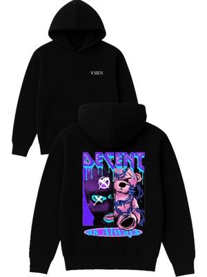 Vsrn As Always Tasarım Baskılı Oversize Siyah Kapüşonlu Sweatshirt