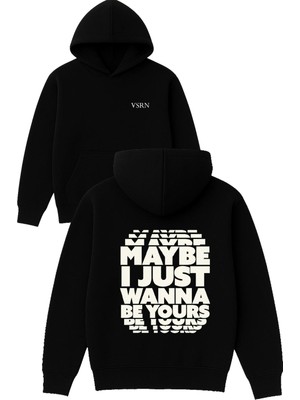 Vsrn Maybe Tasarım Baskılı Oversize Siyah Kapüşonlu Sweatshirt