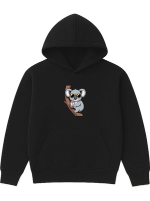 Vsrn Ağaçta Kuala Tasarım Baskılı Oversize Siyah Kapüşonlu Sweatshirt