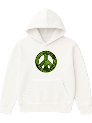 Vsrn Yeşil Işaret Tasarım Baskılı Oversize Beyaz Kapüşonlu Sweatshirt