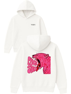 Vsrn Fck Shit Tasarım Baskılı Oversize Beyaz Kapüşonlu Sweatshirt