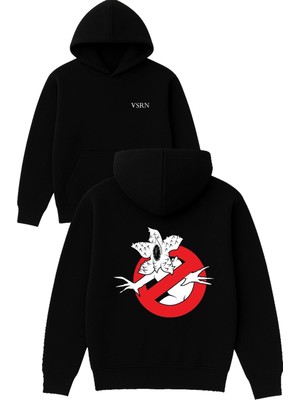 Vsrn Thing Giremez Tasarım Baskılı Oversize Siyah Kapüşonlu Sweatshirt