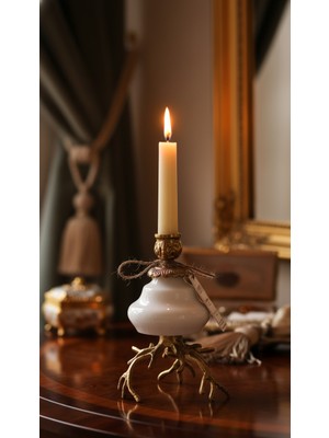 Montdekor El Yapımı Mermer Taşlı Bronz Mumluk