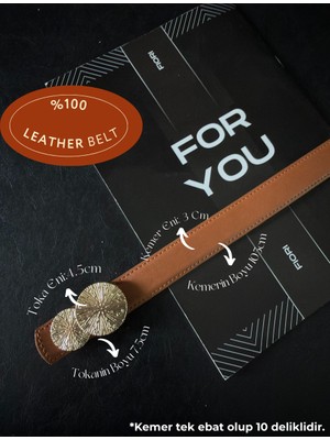 Fiori Hakiki Bombeli Yuvarlak Toka Kadın Kemeri, Pantolon Kemeri, Ceket Kemeri, Elbise Kemeri