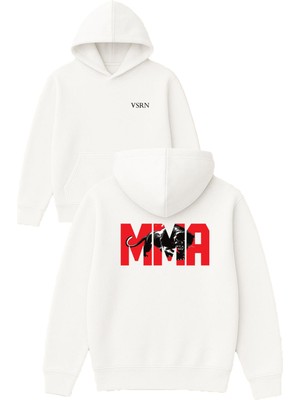 Vsrn Mma Tasarım Baskılı Oversize Beyaz Kapüşonlu Sweatshirt