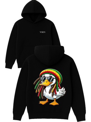 Vsrn Bob Ördek Tasarım Baskılı Oversize Siyah Kapüşonlu Sweatshirt