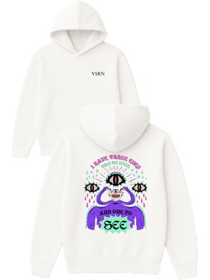 Vsrn I Have Three Tasarım Baskılı Oversize Beyaz Kapüşonlu Sweatshirt