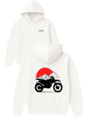 Vsrn Güneş Batımı Tasarım Baskılı Oversize Beyaz Kapüşonlu Sweatshirt