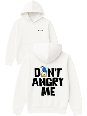 Vsrn Angry Me Tasarım Baskılı Oversize Beyaz Kapüşonlu Sweatshirt