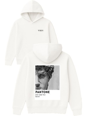 Vsrn Panton David Tasarım Baskılı Oversize Beyaz Kapüşonlu Sweatshirt