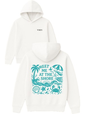 Vsrn Meet Me At The Tasarım Baskılı Oversize Beyaz Kapüşonlu Sweatshirt
