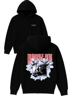 Vsrn Durable Box Tasarım Baskılı Oversize Siyah Kapüşonlu Sweatshirt