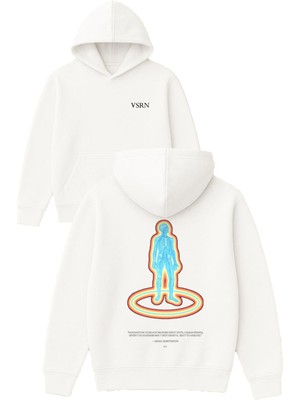 Vsrn Elektrik Iskelet Tasarım Baskılı Oversize Beyaz Kapüşonlu Sweatshirt