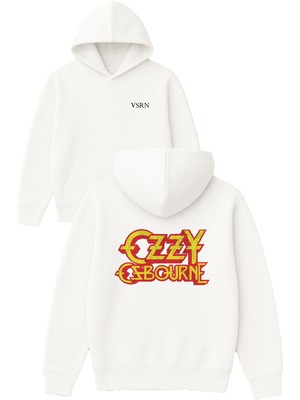 Vsrn Czzy Tasarım Baskılı Oversize Beyaz Kapüşonlu Sweatshirt