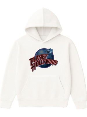 Vsrn Planet Tasarım Baskılı Oversize Beyaz Kapüşonlu Sweatshirt