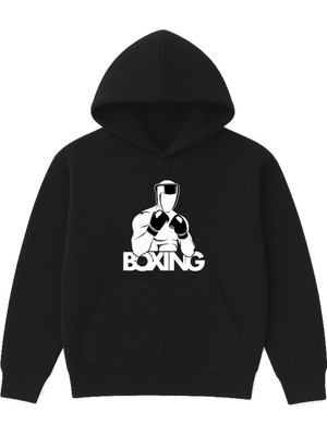 Vsrn Boxing Tasarım Baskılı Oversize Siyah Kapüşonlu Sweatshirt