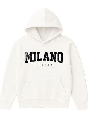 Vsrn Mılano 1 Tasarım Baskılı Oversize Beyaz Kapüşonlu Sweatshirt