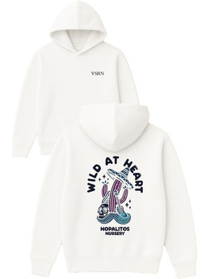 Vsrn Wıld At Heart Tasarım Baskılı Oversize Beyaz Kapüşonlu Sweatshirt