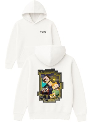 Vsrn Güzel Aile Tasarım Baskılı Oversize Beyaz Kapüşonlu Sweatshirt