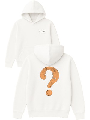 Vsrn Dedektif Tasarım Baskılı Oversize Beyaz Kapüşonlu Sweatshirt