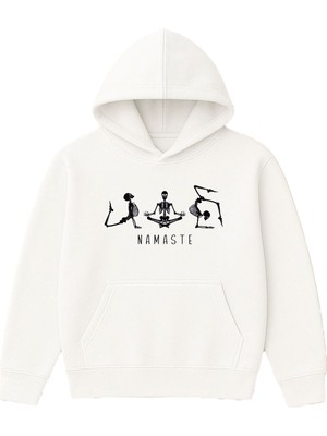 Vsrn Namaste Tasarım Baskılı Oversize Beyaz Kapüşonlu Sweatshirt