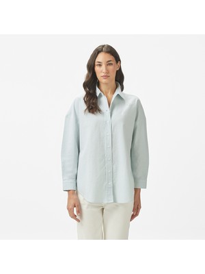 Nautica Kadın Yeşil Regular Fit Çizgili Gömlek