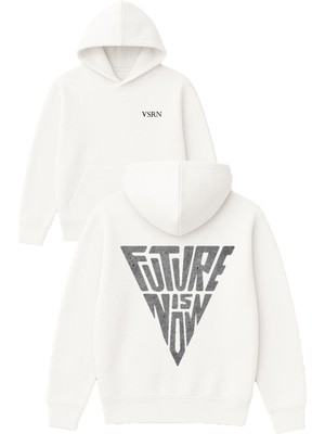 Vsrn Future Nıson Tasarım Baskılı Oversize Beyaz Kapüşonlu Sweatshirt