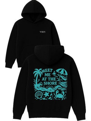 Vsrn Meet Me At The Tasarım Baskılı Oversize Siyah Kapüşonlu Sweatshirt