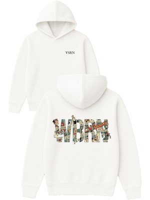 Vsrn Rbwn Tasarım Baskılı Oversize Beyaz Kapüşonlu Sweatshirt
