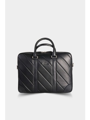 Guard Yatay Dikişli Laptop Girişli Deri Evrak Çantası (Siyah)