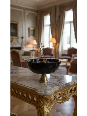 Montdekor El Yapımı Mermer Taşlı Bronz Kase