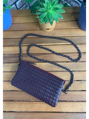 Guard El Örgüsü Küçük Boy Bordo Hakiki Deri Kadın Çantası