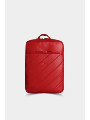 Guard Kırmızı Yatay Dikişli Deri Sırt Çantası