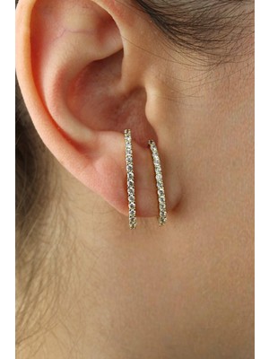 Nenya Vıp Çelik 14K Altın Kaplama Zirkon Taşlı Su Yolu Küpe