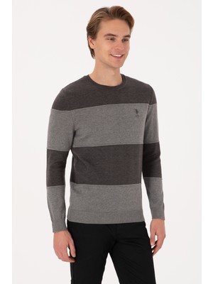 U.S. Polo Assn. Erkek Regular Fit Bisiklet Yaka Antrasit Melanj Kazak 50307874-VR081