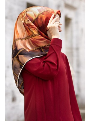 Vissona % 57 Ipek % 43 Viskon Twill Ipek Çiçek Geometrik Desenli Tabalı Kırmızılı Renkli 90X90 Eşarp Dikim Ş