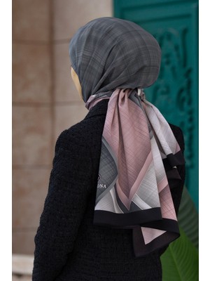 Vissona Kadın Lüks Medine Ipeği Şal Gri - Pudra DGN50664-7-GRİ-PUDRA